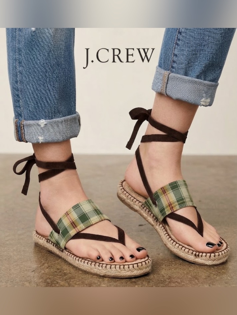Authentic J. Crew designer canvas espadrilles sandals with suede straps Sz 7